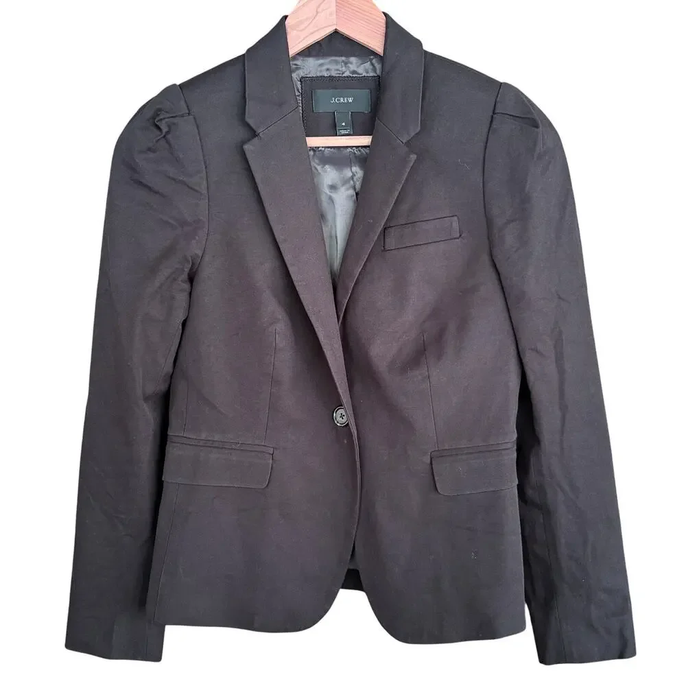 J Crew Puff Sleeve Blazer 4 Black Stretch Jacket Academia Prep J.Crew